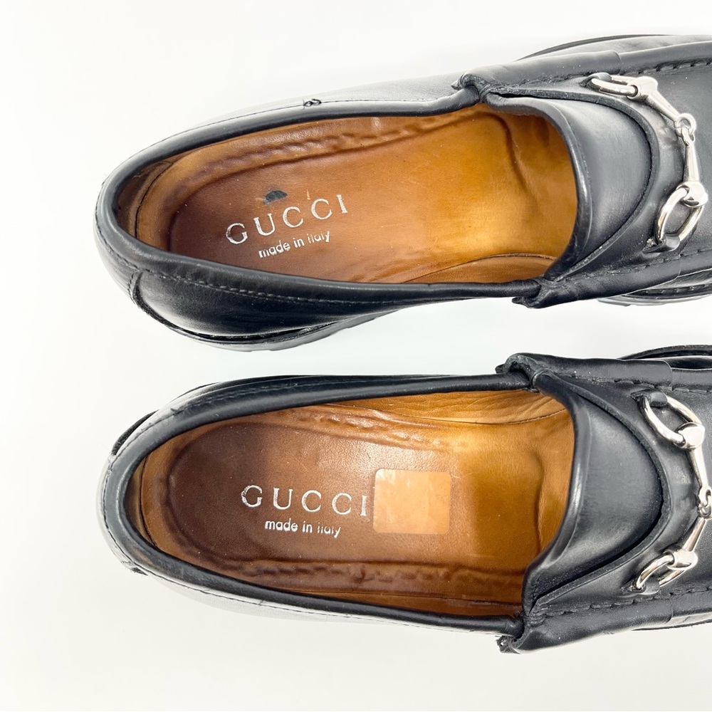 Vintage Gucci 90s Y2K Horsebit Loafers Shoes Black Leather Lug Sole Chunky 39 9 - Picture 6 of 12